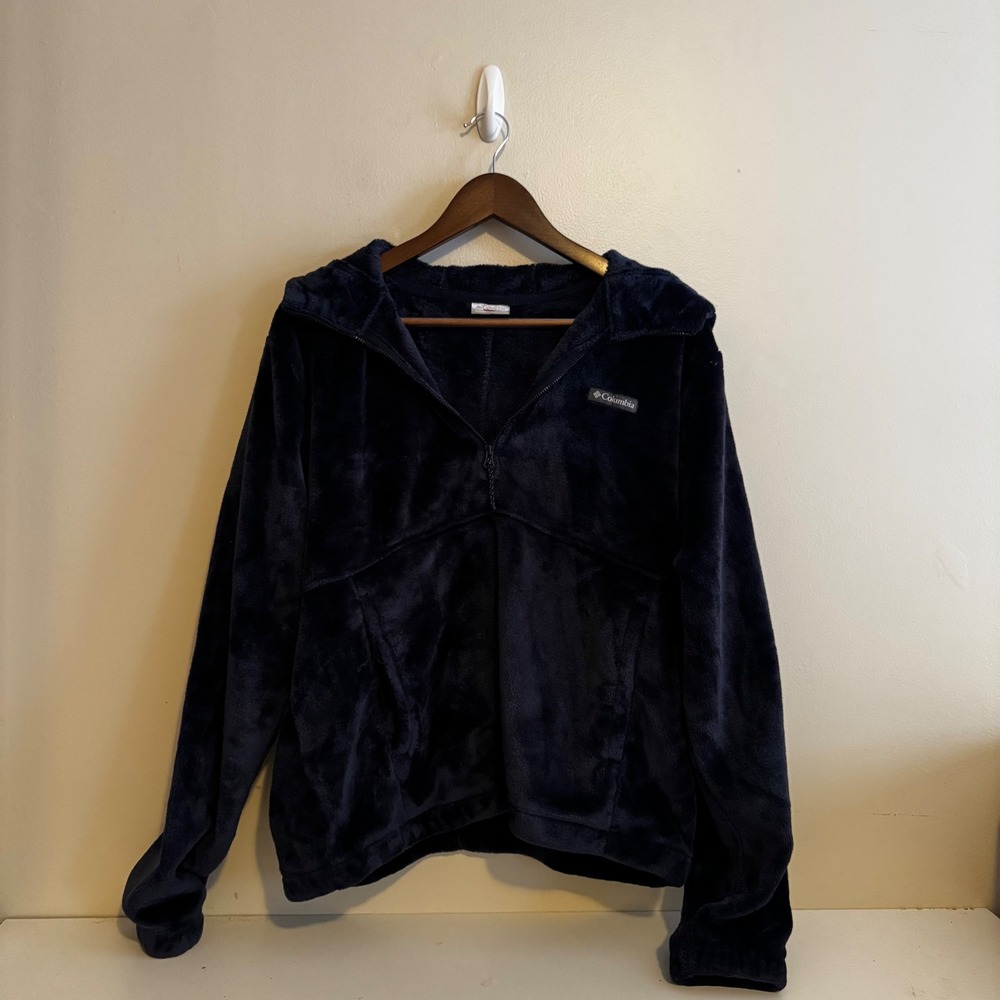 Columbia Women's Sz XL Navy Blue Fleece 3/4 Hoodie Outerwear Fall Winter Layers